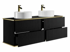 Mueble de baño estriado con ribete dorado, doble lavabo, 150 cm - KELIZA^Vente-unique Discount