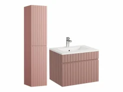 Mueble de baño estriado rosa con lavabo encastrado y columna, 60 cm, SATARA^Vente-unique