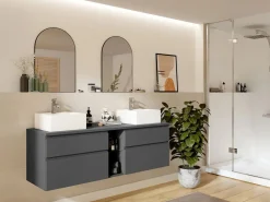 Vente-unique Mueble De Lavabo|Mueble de baño flotante, color antracita, Ancho 150 x Alt. 46 cm, MAGDALENA