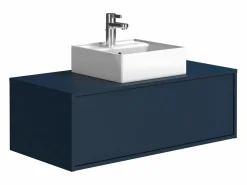 Vente-unique Mueble De Baño Simple|Mueble de baño flotante con lavabo, color azul noche, 94 cm, TEANA