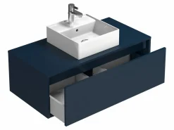 Vente-unique Mueble De Baño Simple|Mueble de baño flotante con lavabo, color azul noche, 94 cm, TEANA