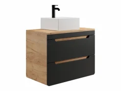 Vente-unique Mueble de baño flotante con lavabo, 80 cm, natural claro antracita, ARUBA Gris antracita / Color natural claro New