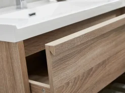Vente-unique Mueble De Baño Con Doble Lavabo|Mueble de baño flotante con lavabo encastrable, natural claro, 120 cm, QUADRA