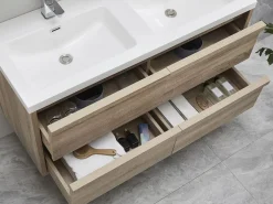 Vente-unique Mueble De Baño Con Doble Lavabo|Mueble de baño flotante con lavabo encastrable, natural claro, 120 cm, QUADRA