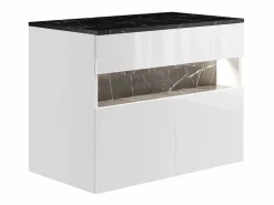 Mueble de baño flotante con luces LED y encimera - Blanco y natural oscuro - Ancho 80 cm - POZEGA^Vente-unique Online