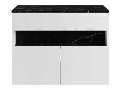 Mueble de baño flotante con luces LED y encimera - Blanco y natural oscuro - Ancho 80 cm - POZEGA^Vente-unique Online