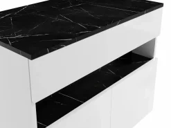 Mueble de baño flotante con luces LED y encimera - Blanco y natural oscuro - Ancho 80 cm - POZEGA^Vente-unique Online