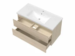 Aica Mueble de baño flotante con lavabo, 99 x 44.5 x 52 cm,Color Roble,Con 2 Cajones, Muebles de Alta Calidad, Color natural claro