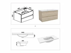 Aica Mueble de baño flotante con lavabo, 99 x 44.5 x 52 cm,Color Roble,Con 2 Cajones, Muebles de Alta Calidad, Color natural claro