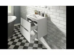 Aica Mueble de baño flotante con lavabo, 79 x 44.5 x 52 cm,Color Roble,Con 2 Cajones, Muebles de Alta Calidad, Color natural claro Outlet
