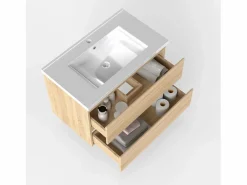 Aica Mueble de baño flotante con lavabo, 79 x 44.5 x 52 cm,Color Roble,Con 2 Cajones, Muebles de Alta Calidad, Color natural claro Outlet