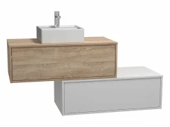 Vente-unique Mueble de baño flotante con lavabo, blanco y natural claro, 2 cajones, TEANA Color natural claro / Blanco Hot