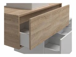 Vente-unique Mueble de baño flotante con lavabo, blanco y natural claro, 2 cajones, TEANA Color natural claro / Blanco Hot