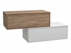 Vente-unique Mueble de baño flotante con lavabo, blanco y natural claro, 2 cajones, TEANA Color natural claro / Blanco Hot
