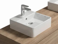 Vente-unique Mueble De Baño Con Doble Lavabo|Mueble de baño flotante con doble lavabo, color claro natural, Ancho 150 x Alt. 32 cm, ISAURE
