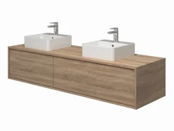 Vente-unique Mueble De Baño Con Doble Lavabo|Mueble de baño flotante con doble lavabo, color claro natural, Ancho 150 x Alt. 32 cm, ISAURE