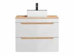 Vente-unique Mueble de baño flotante con lavabo sobre encimera, 80 cm, natural claro blanco, ARUBA Color natural claro / Blanco Outlet