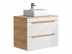 Vente-unique Mueble de baño flotante con lavabo sobre encimera, 80 cm, natural claro blanco, ARUBA Color natural claro / Blanco Outlet