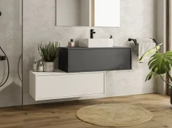 Mueble de baño flotante con lavabo, antracita y blanco, 2 cajones, TEANA^Vente-unique Online