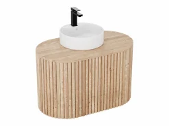 Vente-unique Mueble de baño flotante de teca con lavabo - 90 cm - TOWARI Color natural claro Discount