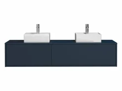 Vente-unique Mueble De Baño Con Doble Lavabo|Mueble de baño flotante doble lavabo, natural claro, Ancho 150 x Alt. 32 cm, ISAURE