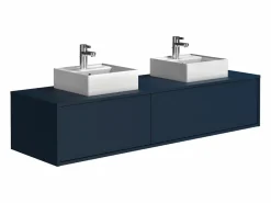 Vente-unique Mueble De Baño Con Doble Lavabo|Mueble de baño flotante doble lavabo, natural claro, Ancho 150 x Alt. 32 cm, ISAURE