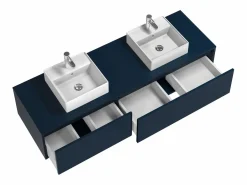 Vente-unique Mueble De Baño Con Doble Lavabo|Mueble de baño flotante doble lavabo, natural claro, Ancho 150 x Alt. 32 cm, ISAURE