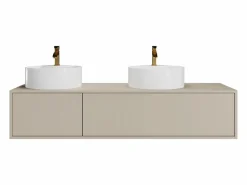 Vente-unique Mueble de baño flotante doble lavabo redondo, , L150 x H32 cm, ISAURE Beige