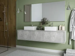 Mueble de baño flotante doble lavabo, gris, Ancho 150 x Alt. 32 cm, ISAURE^Vente-unique Outlet