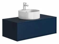 Vente-unique Mueble De Baño Simple|Mueble de baño flotante en color azul noche con lavabo redondo - 94 cm - TEANA II
