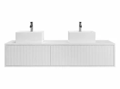 Vente-unique Mueble De Baño Con Doble Lavabo|Mueble de baño flotante rayado con doble lavabo, mate, 150 cm, ARNEGA