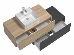 Vente-unique Mueble De Baño Simple|Mueble de baño flotante, tonos naturales claros y gris antracita, 2 cajones, TEANA