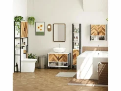 Mueble de baño Kitte 2 puertas y un compartimento blanco/natural 60x80x40 cm^Homcom Clearance