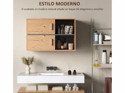 Homcom Mueble de baño Loira 2 puertas con 2 compartimentos natural 57,5x80x35 cm Color natural claro New