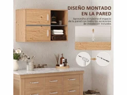 Homcom Mueble de baño Loira 2 puertas con 2 compartimentos natural 57,5x80x35 cm Color natural claro New