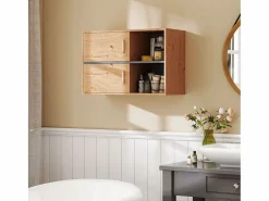 Homcom Mueble de baño Loira 2 puertas con 2 compartimentos natural 57,5x80x35 cm Color natural claro New