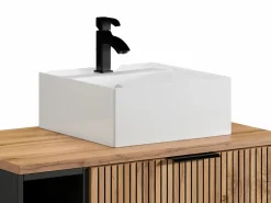 Vente-unique Mueble de baño natural claro con estantes y lavabo sobre encimera, 80 cm, MADELA Negro / Color natural claro New