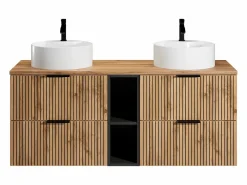 Mueble de baño natural claro con estantes y lavabo redondo, 140 cm, MADELA^Vente-unique Sale