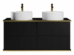 Vente-unique Mueble De Baño Con Doble Lavabo|Mueble de baño con ribete dorado, dos lavabos, 120 cm, KELIZA