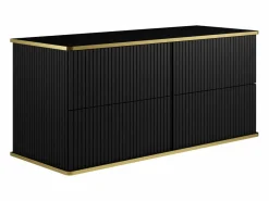 Vente-unique Mueble De Baño Con Doble Lavabo|Mueble de baño con ribete dorado, dos lavabos, 120 cm, KELIZA