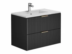 Vente-unique Mueble de baño ranurado con lavabo encastrado y columna, , 80 cm, Zevara Negro New