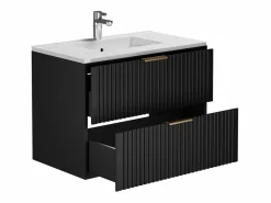Vente-unique Mueble de baño ranurado con lavabo encastrado y columna, , 80 cm, Zevara Negro New