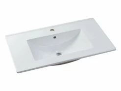 Vente-unique Mueble de baño ranurado con lavabo encastrado y columna, , 80 cm, Zevara Negro New