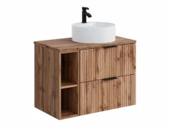 Vente-unique Mueble de baño rayado natural claro con estantes y lavabo de sobreponer , 80 cm, ZEVARA Color natural claro Sale