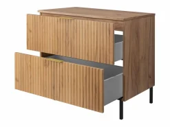 Mueble de baño, roble Craft, 80 x 77 x 46 cm, tirador dorado, patas negras + encimera Marru00f3n Discount
