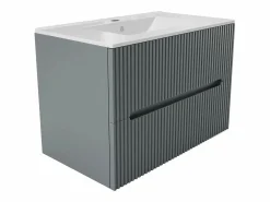Vente-unique Mueble de baño simple con lavabo suspendido estrías , Ancho 80 cm, PAVANI Gris Outlet