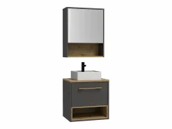 Vente-unique Mueble de baño simple lavabo suspendido con armario de baño - 60 cm - YANGRA Gris antracita Discount