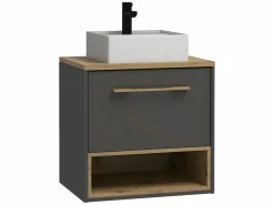 Vente-unique Mueble de baño simple lavabo suspendido con armario de baño - 60 cm - YANGRA Gris antracita Discount
