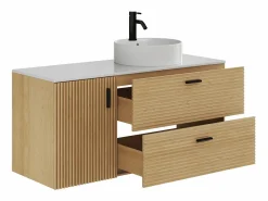 Vente-unique Conjunto De Baño|Mueble de baño suspendido estriado con lavabo sobrepuesto y columna con hueco - 120 cm - SARONE