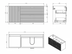 Vente-unique Conjunto De Baño|Mueble de baño suspendido estriado con lavabo sobrepuesto y columna con hueco - 120 cm - SARONE